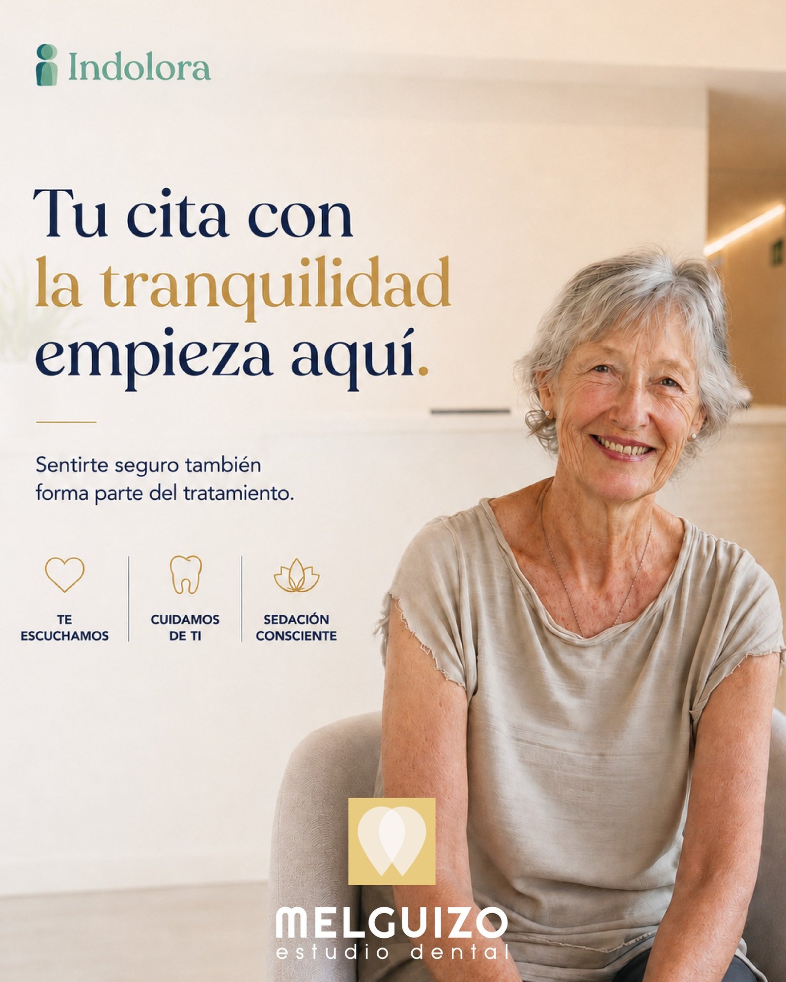 ✨ Tu cita con la tranquilidad empieza aquí.

Sabemos que, para algunas personas, acudir al dentista puede generar miedo, nervios o ansiedad. Por eso, en Melguizo Estudio Dental ofrecemos la posibilidad de realizar determinados tratamientos con sedación consciente, en colaboración con el equipo especializado de Indolora.

Una opción pensada para ayudarte a vivir tu tratamiento con mayor calma, comodidad y seguridad, siempre bajo supervisión profesional.

Porque sentirte tranquilo también forma parte de cuidarte. 💙

Pregúntanos por la sedación consciente con Indolora.

#MelguizoEstudioDental #Indolora #SedaciónConsciente #MiedoAlDentista #AnsiedadDental #DentistaAlcaláDeHenares #SaludBucodental #CuidamosDeTi